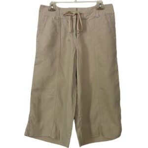 Ann Taylor Linen Culottes Tan Drawstring 4 Pockets Mid Rise Size 6